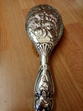 Vintage Silver Hairbrush,  Hallmarked,  Angels/cherubs