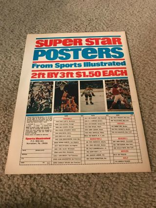 Vintage 1972 Sports Illustrated Posters Print Ad Joe Namath Bobby Orr Wilt Bench