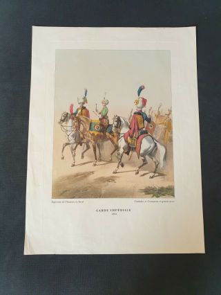 French Hand Coloured Engraving 1804 " Garde Imperiale " Antique Military Print
