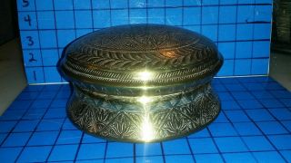 Vintage Covered Brass Bowl Trinket Box Dome Lid & Bottom Shows Age Inside