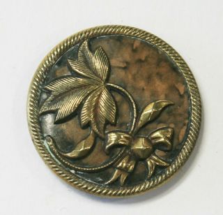 Victorian Large Vintage Celluloid Brass Overlay Fancy Floral Button