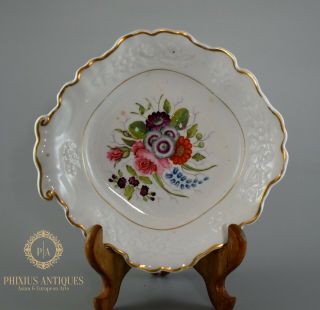 Antique Georgian Porcelain Welsh English Painted & Relief Mouldedflowers Dish