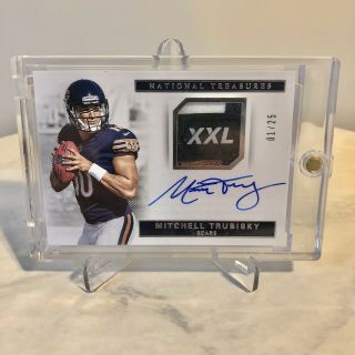 Mitchel Trubisky 2017 National Treasures Rookie Patch On Card Auto True Rpa /25