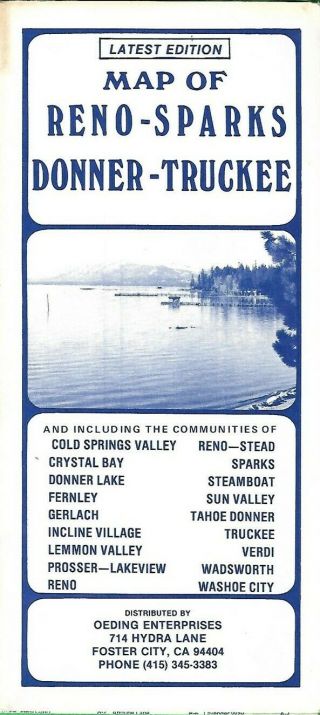 1981 Road Map Reno Sparks Donner Truckee Nevada Incline Village Pyramid Lake