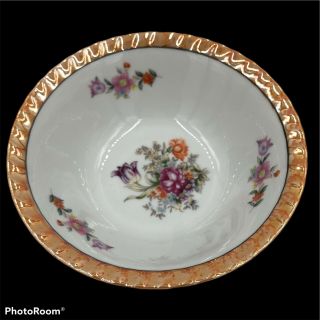 Vintage Porcelain Luster Ware Bowl W/floral Design And Orange Luster Ring 7 "