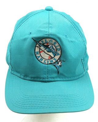 Vintage 90s Florida Marlins Mlb Snapback Hat Cap Teal Vtg Logo Adjustable