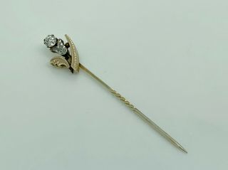 Antique Victorian Rolled Gold & Gold Fronted Diamond Paste Flower Tie Stick Pin