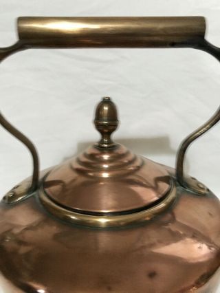 Large Antique Copper Kettle Victorian Farmhouse Style Acorn Lid And Brass Hand 2