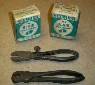Vintage 2 Hog Ring Pliers And 2 Boxes Of Seymour Blair Hog Rings/upholstery Tool