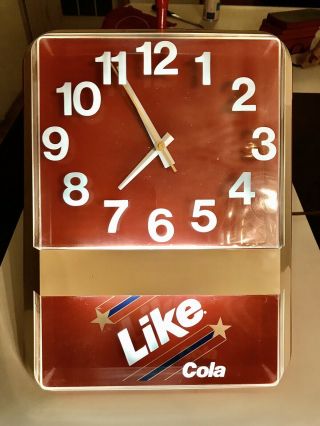 Vintage 1982 Like Cola (7up) Light Up Soda Advertising Clock.  Perfect