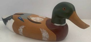 Vintage Wood Duck Decoy Glass Eyes Mallard Hand Painted Hand Carved