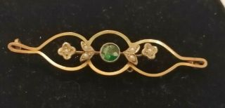 Antique Rose Gold,  Green Garnet And Split Pearl Brooch - 1.  8 Gms