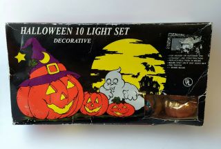 Vtg Halloween Blow Mold Pumpkin Light Set String Of 10 Jack O Lantern Decor