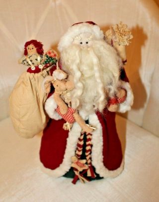 Vintage Christmas Handmade Primitive / Folk Art Santa Claus Cloth Figure Doll