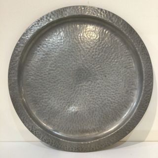 Antique Arts & Crafts Hand Wrought Puritan Pewter Round Platter Tray