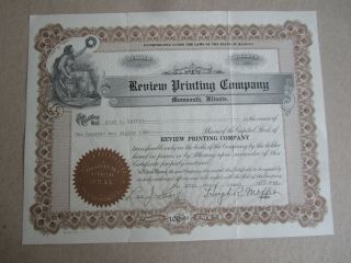 Old Vintage 1923 - Review Printing Co.  - Stock Certificate - Monmouth Illinois