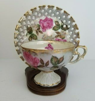 Vintage Royal Halsey Very Fine China Teacup And Saucer,  Pink Roses