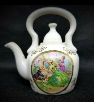 Vintage Miniature Teapot Japan Mini Colonial Painting Tea Pot Gold Trim Mini 3 "