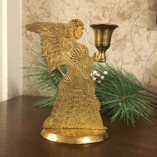 Vintage Solid Brass Angel Candle Holder Candlestick 6” Tall