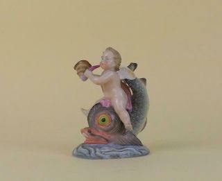 Antique Porcelain German Figure Of Cherub With A Sea Shell Dresden Sitzendorf