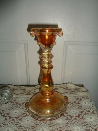 Vintage Imperial Amber Carnival Glass Double Scroll Candlestick Candleholder