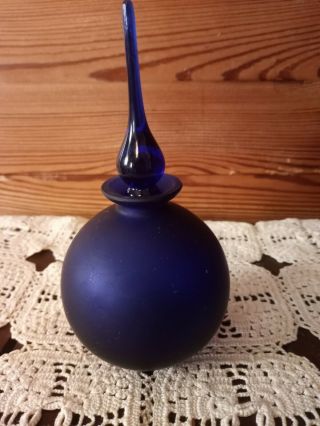 Vintage Frosted Cobalt Blue Perfume Bottle With Stopper Art Deco Mcm Ec Beautifu