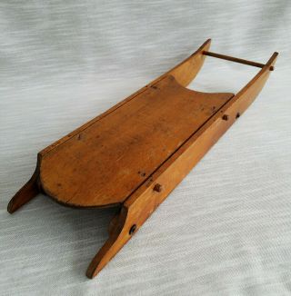 Antique Vintage Small Decorative Wooden Toy Doll Sled W/wheels 22 " L X 61/2 " W