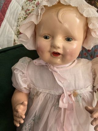 Vintage Composition Doll/unmarked; Blue Tin Sleeping Eyes;crier Works; 17”