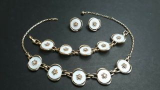 Vintage Jewelry Set Of 3 Rhinestone Lucite Necklace Bracelet & Clip - On Earrings