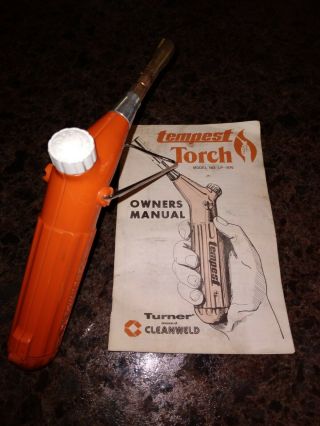 Vintage Turner Cleanweld Tempest Refillable Torch With Bail,  Instruction Booklet
