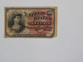 Fractional Currency 1863 10 Cents Note Paper Money United States Old Antique 1 N