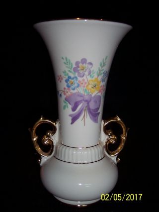 Vintage Abingdon Usa 520 Floral Pottery Vase With Gold Trim