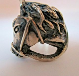 Vintage Sterling Silver Detailed Horse Head Ring 11.  8 Grams Size 8