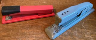 2 Vintage Swingline Staplers - Model 401 Red & Grey Model - Usa Made - -
