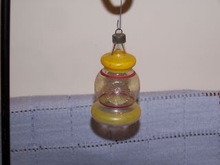 Vintage Clear Glass Lantern Christmas Ornament - Indented - Painted
