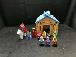 Vintage Wooden Snow White And The Seven Dwarves Dwarf Prince And Queen With Hous