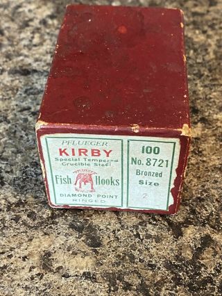 Vintage Rare Pflueger Kirby Fishing Hooks In Early Maroon Box Tackle Lure Reel
