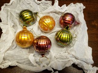 Vintage 6 Large 2.  5 " Glass Christmas Ornaments Ib Poland Iridescent Solid Balls