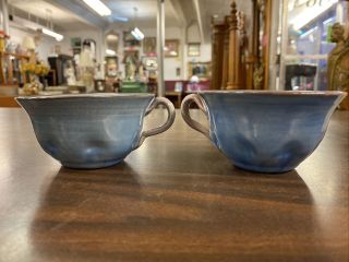 Vintage Stangl Pottery Blue Gray Terra Rose Squat Mugs Coffee Tea