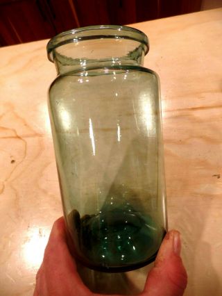 Antique Open Pontil Green Aqua Fruit Jar,  Very No Staining Mushroom Lip