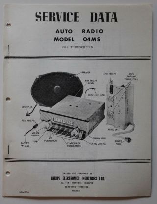 Philips Canada Car Radio Brochure Model 04ms Ford Thunderbird 1960 - St501001118