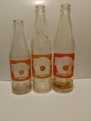 3 Vintage Hires Root Beer Soda Bottles.  One 8 Oz,  And Two 12 Oz Philadelphia Pa