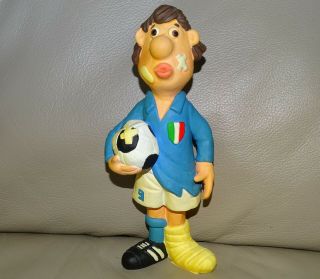 Vintage 1970s Italian Injured Soccer Player Ceramic Hand Painted Signed Figurine