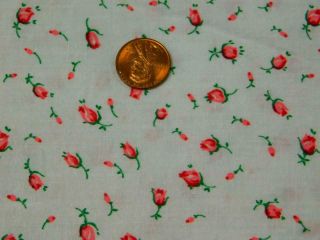 1 Yard 36 " W Vintage Quilt Cotton Fabric White Red Pink Rosebud Floral Print