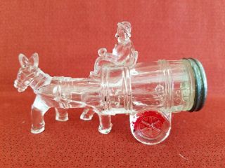 Vintage Glass Candy Container - Donkey Pulling Barrel Cart - 1940 