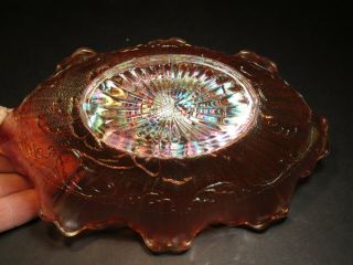 Antique Northwood Dark Marigold Poppy Pattern Carnival Glass Oval Pickle Tray 3