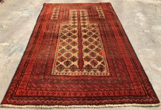 Authentic Hand Knotted Afghan Balouch Prayer Wool Area Rug 5.  3 X 3.  5 Ft (747 Hm)