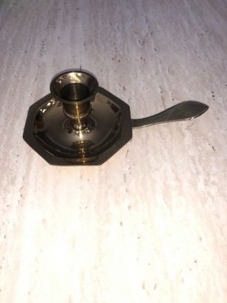 Vintage Solid Brass Candle Holder With Drip Plate And Handle