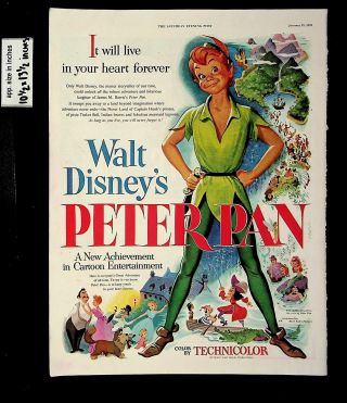 1953 Walt Disney Peter Pan Movie Technicolor Vintage Print Ad 9157