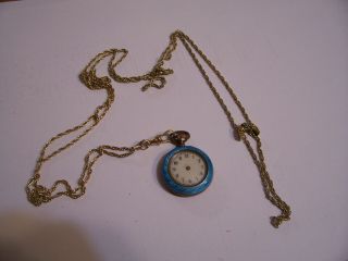 Antique Argent Dore Swiss Guilloche Enamel Pendant Watch Necklace As - Is Cond